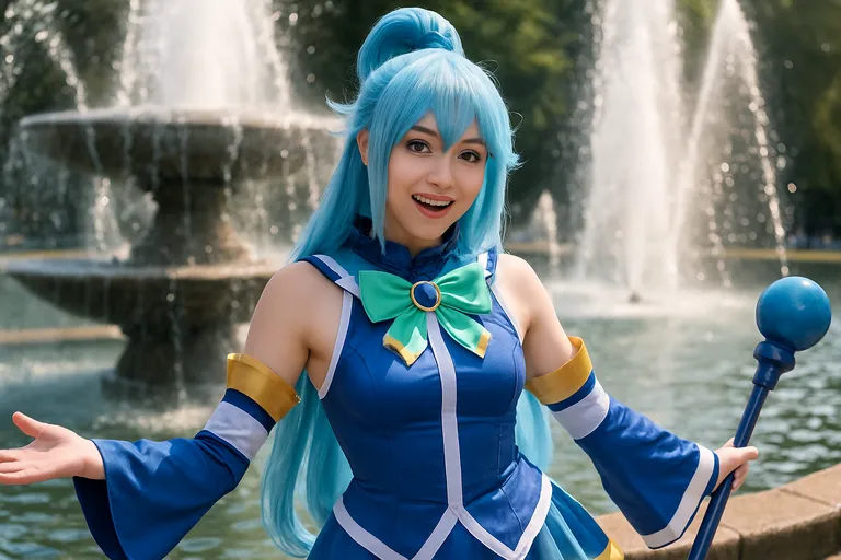 Steel de show als aqua uit konosuba met sprankelende cosplay en godinnencharme