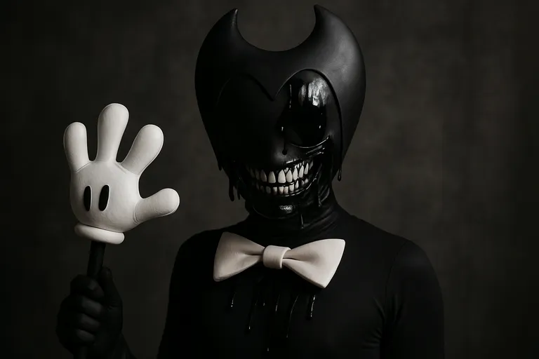 Duistere bendy transformatie met make-up, kostuum en inktachtige details